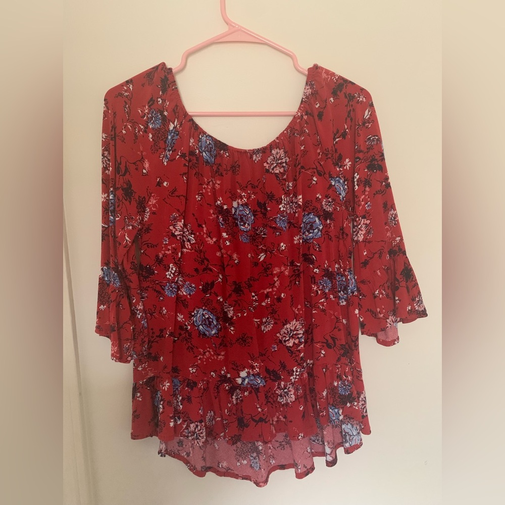 Red Blouse with Floral Design, soft material